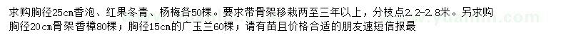 求購胸徑25公分香泡、紅果冬青、楊梅