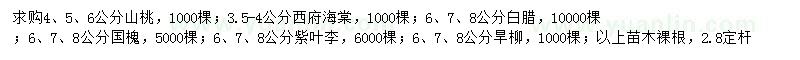 求購山桃、西府海棠、白臘等
