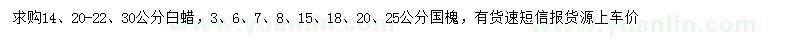 求購14、20-22、30公分白蠟、3、6、7、8、15、18、20、25公分國槐