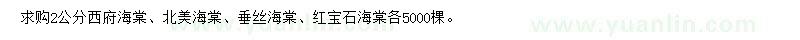 求購西府海棠、北美海棠、垂絲海棠等