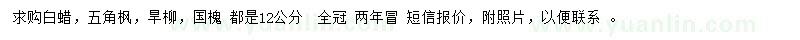 求購白蠟、五角楓、旱柳等