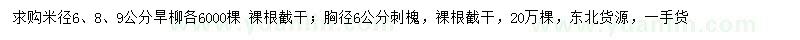 求購米徑6、8、9公分旱柳、胸徑6公分刺槐