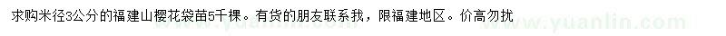 求購米徑3公分福建山櫻花