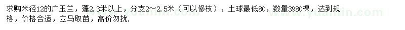 求購(gòu)米徑12公分廣玉蘭