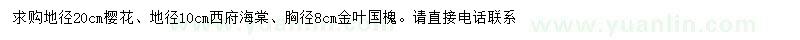 求購櫻花、西府海棠、金葉國槐