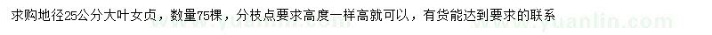 求購(gòu)地徑25公分大葉女貞
