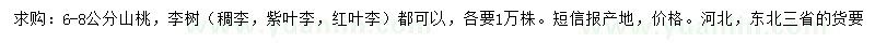 求購(gòu)6-8公分山桃、李樹