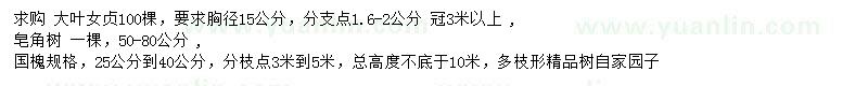 求購大葉女貞、皂角、國槐
