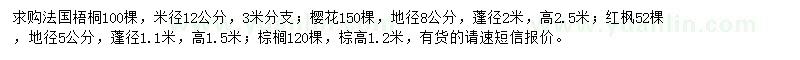 求購法國梧桐、櫻花、紅楓等