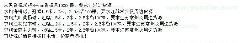 求購香樟、海桐球、大葉黃楊球等