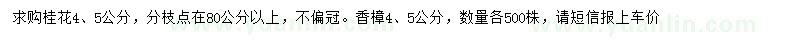 求購4、5公分桂花、香樟