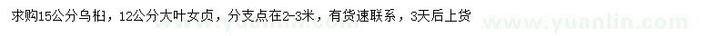 求購15公分烏桕、12公分大葉女貞