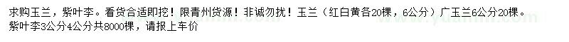 求購玉蘭、廣玉蘭、紫葉李