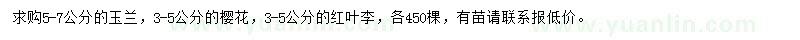 求購(gòu)玉蘭、櫻花、紅葉李