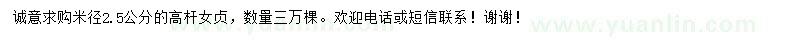 求購米徑2.5公分高桿女貞