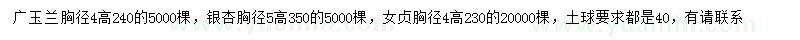 求購廣玉蘭、銀杏、女貞