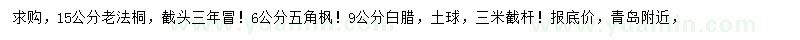 求購(gòu)老法桐、五角楓、白臘