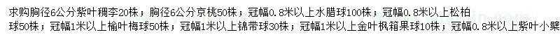 求購(gòu)紫葉稠李、京桃、水蠟球等