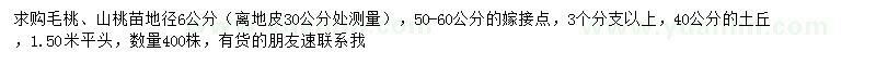 求購30公分處量6公分毛桃、山桃苗