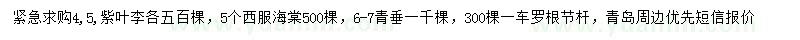 求購紫葉李、西府海棠、青垂