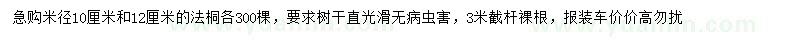 求購(gòu)米徑10、12公分法桐