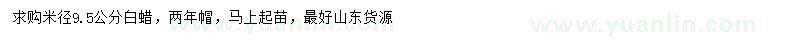 求購米徑9.5公分白蠟