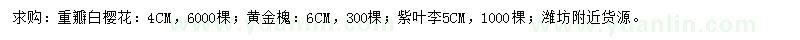 求購白櫻花、黃金槐、紫葉李