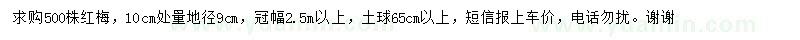 求購10公分處量9公分紅梅