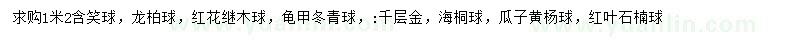 求購含笑球、龍柏球、紅花繼木球等