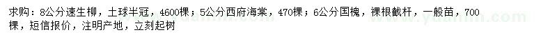求購速生柳、西府海棠、國槐