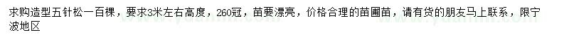 求購高3米五針松