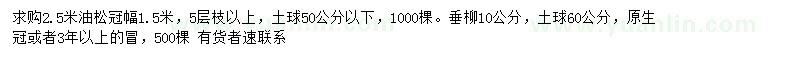 求購(gòu)2.5米油松、10公分垂柳