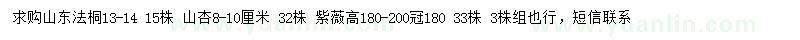 求購山東法桐、山杏、紫薇