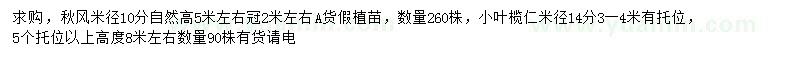 求購米徑10公分秋楓、14公分小葉欖仁