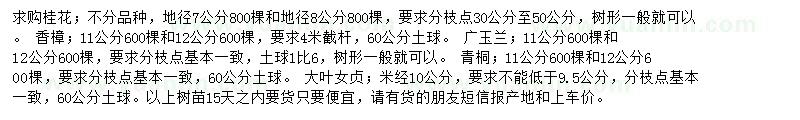 求購桂花、香樟、廣玉蘭等