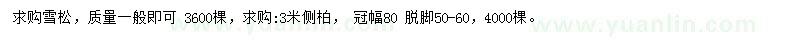 求購雪松、3米側(cè)柏