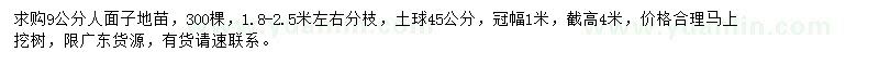 求購9公分人面子地苗