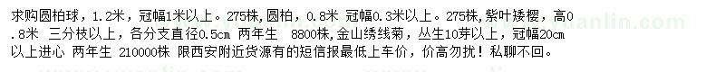 求購(gòu)圓柏球、圓柏、紫葉矮櫻等