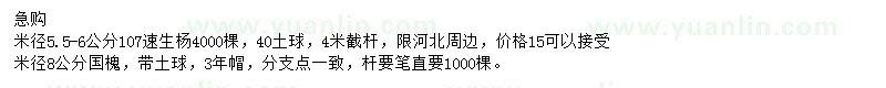 求購(gòu)米徑5.5-6公分107速生楊、8公分國(guó)槐