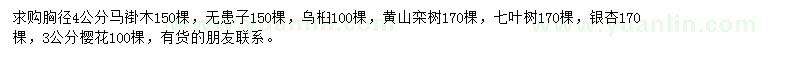 求購胸徑4公分馬褂木、無患子、烏桕等