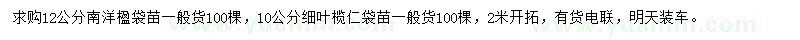 求購12公分南洋楹、10公分細(xì)葉欖仁