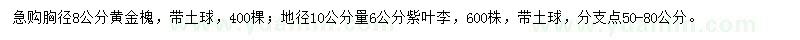 求購8公分黃金槐、6公分紫葉李