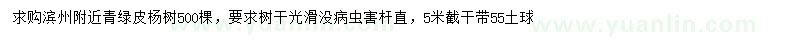 求購青綠皮楊樹