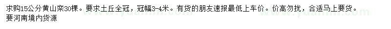 求購15公分黃山欒