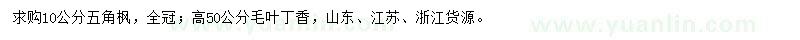 求購(gòu)10公分五角楓、高50公分毛葉丁香