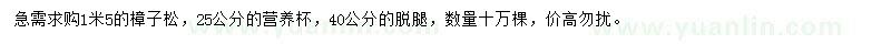 求購1.5米樟子松