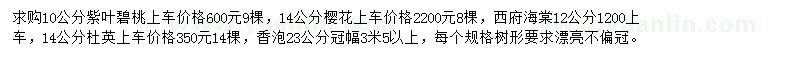 求購紫葉碧桃、櫻花、西府海棠等