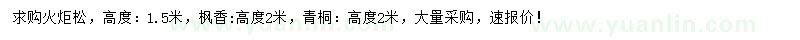 求購火炬松、楓香、青桐