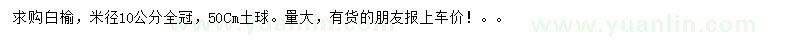 求購米徑10公分白榆