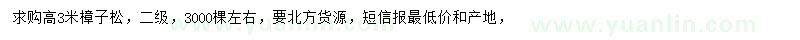 求購高3米樟子松